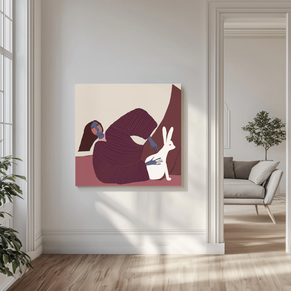 Dame und Kaninchen | Leinwand