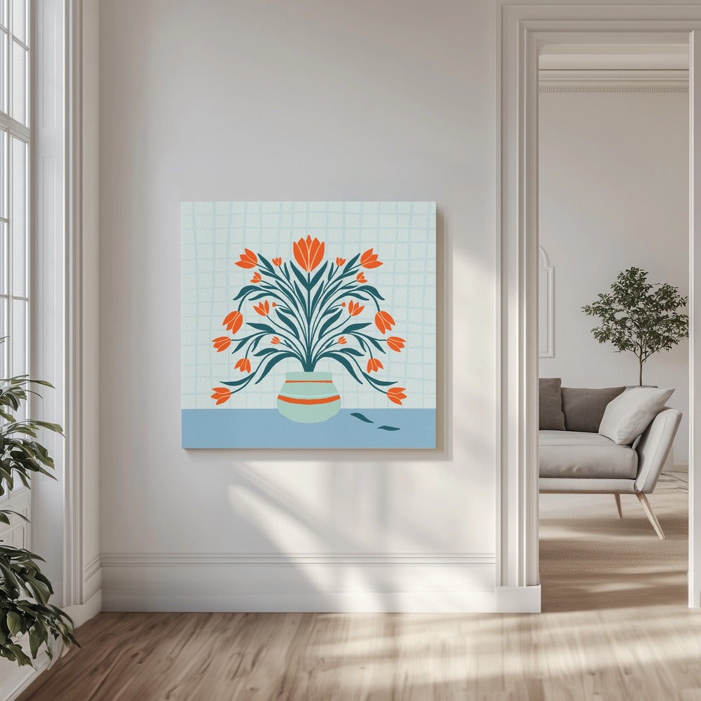 Tulpen in einer Vase - türkis | Leinwand