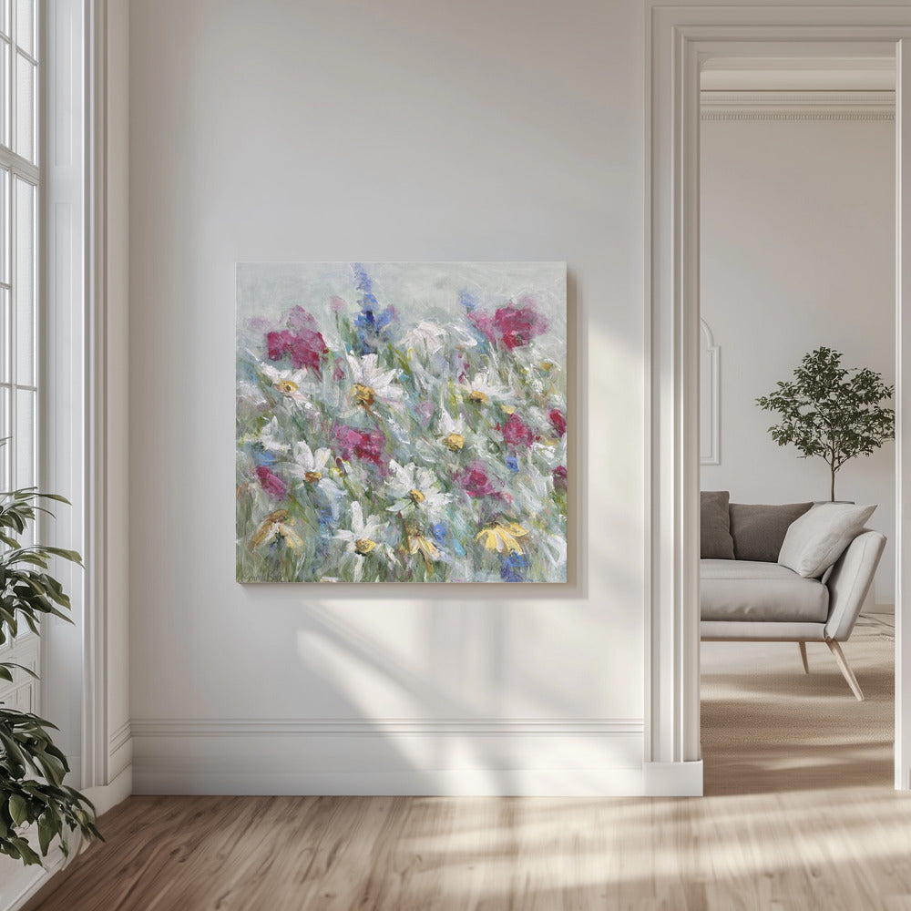 Gänseblümchen in Rosa-Weiß- und Gelbtönen | Leinwand