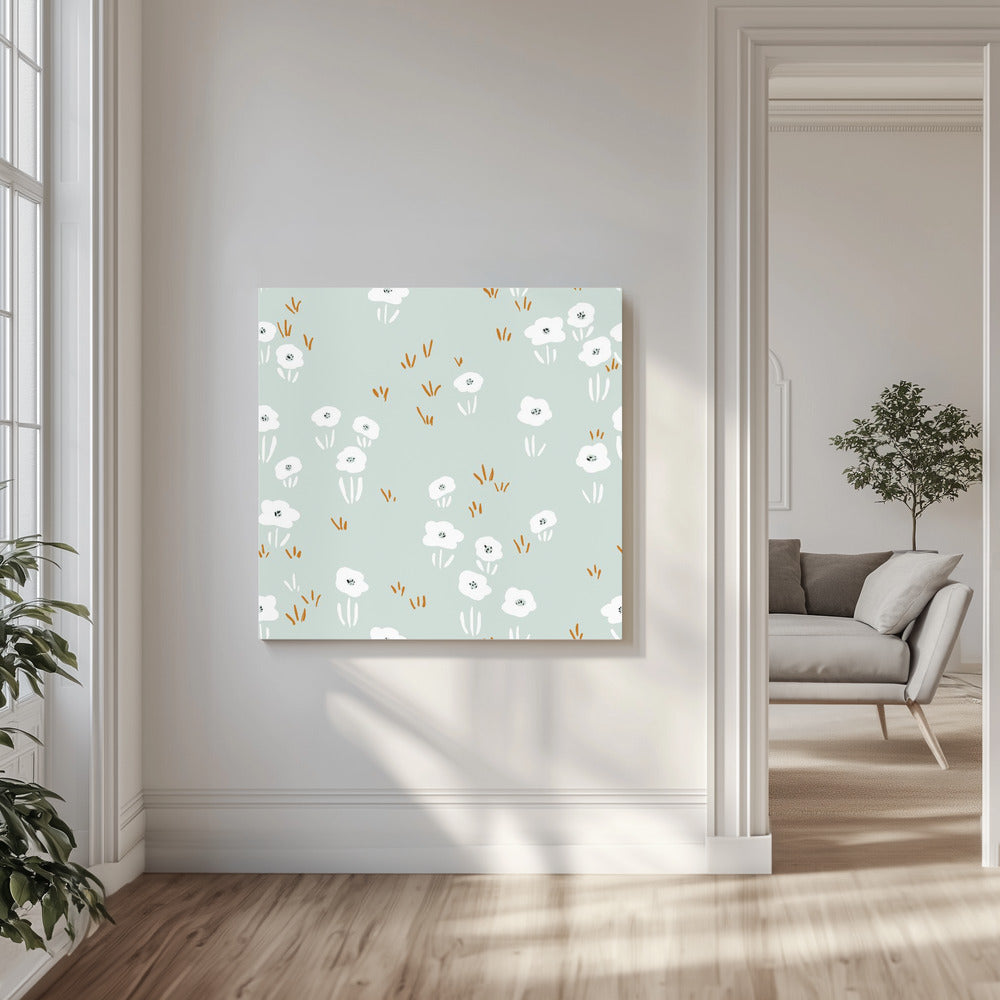 Minimalistisches Wildblumenwiese-Mintmuster | Leinwand