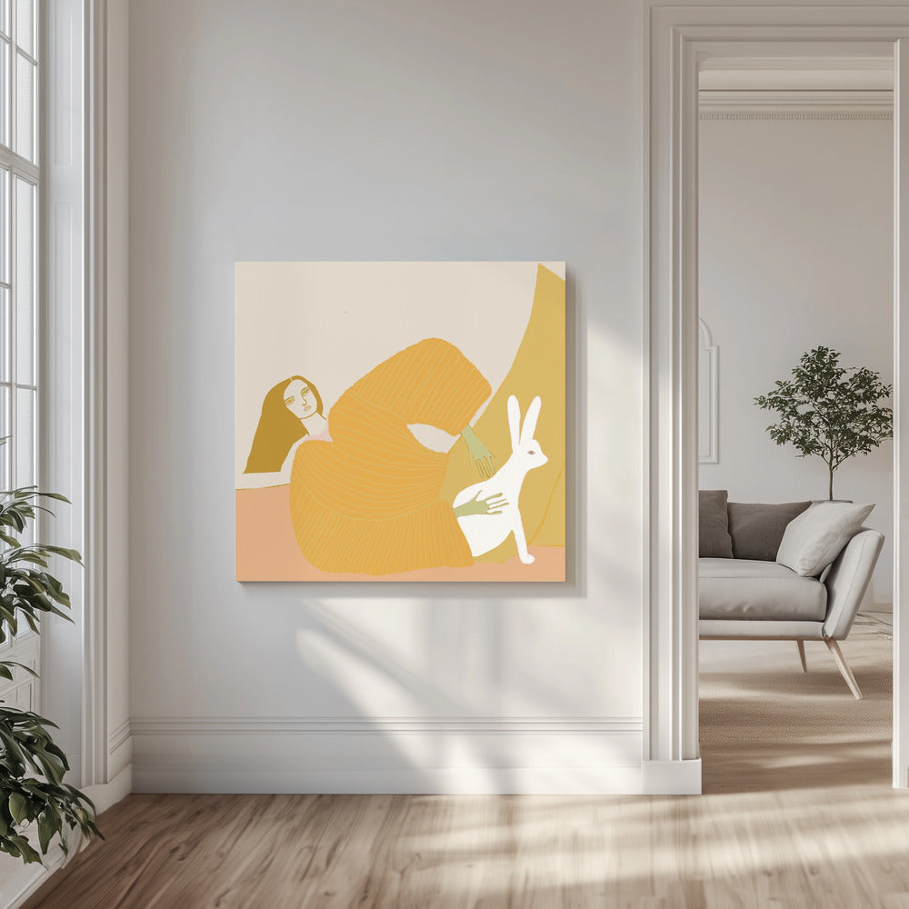 GOLD Dame mit Kaninchen | Leinwand