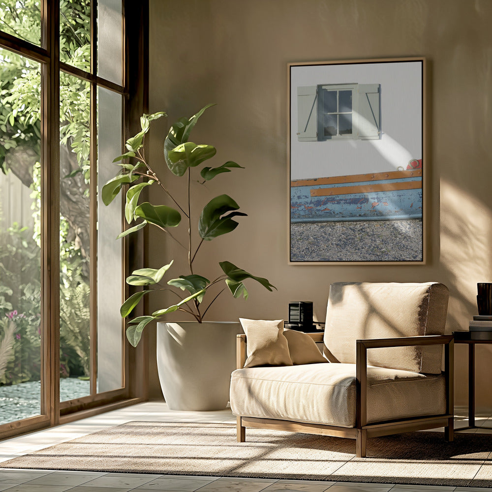 Pastellfarbenes Fenster mit Fensterläden | Poster