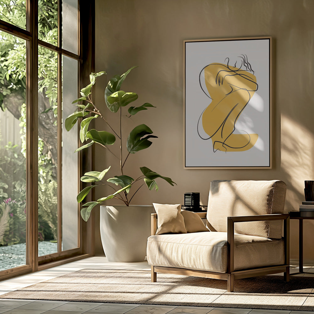 Self Hug Nude In Linear Abstract | Poster
