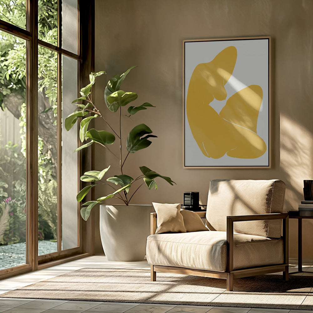Gelbe Silhouette einer weiblichen Figur | Poster