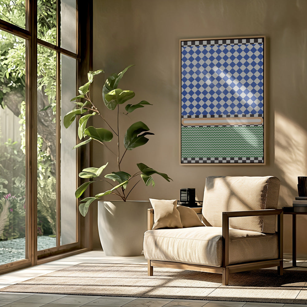 Geometrisches Muster mit blauen und weißen Diamanten | Poster