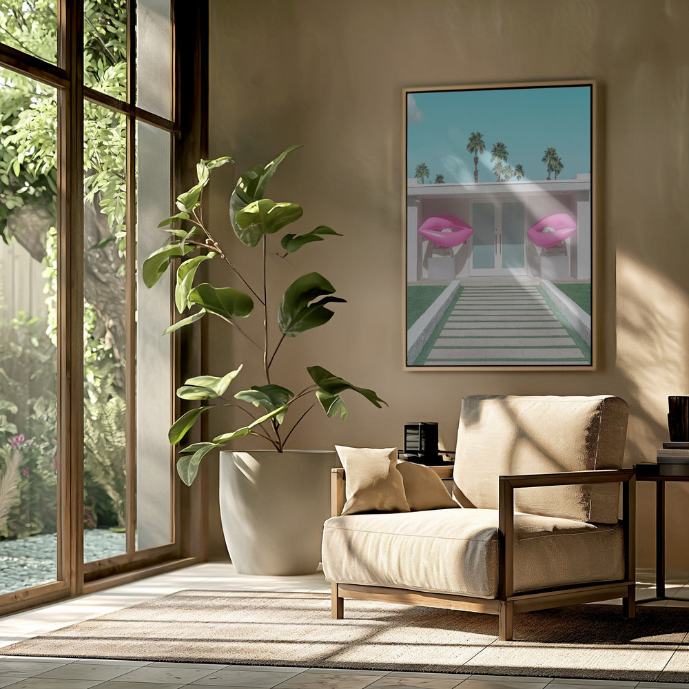 Mid-Century Modern Haus mit rosa Lippen | Poster