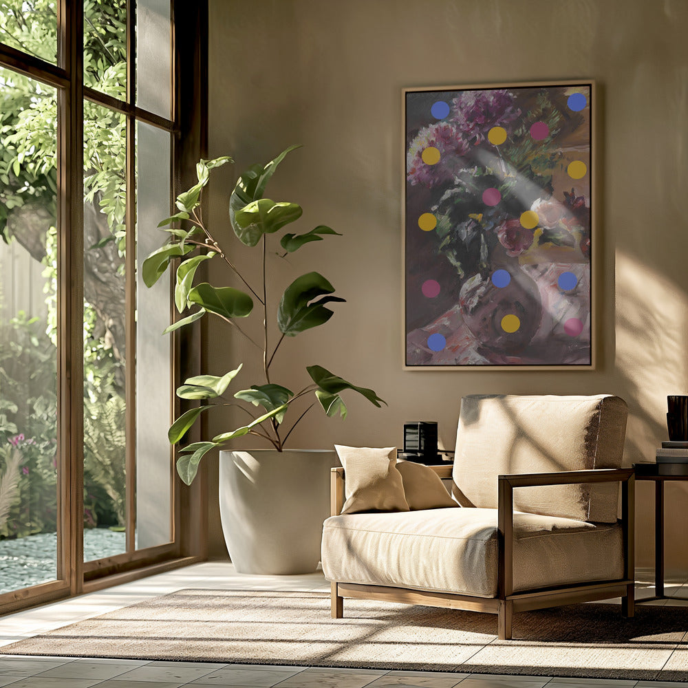 Klassische Vase mit Blumen und Punkten | Poster