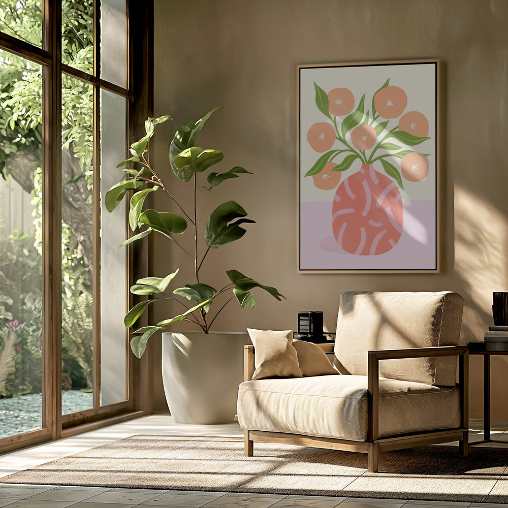 Flowers in Coral Vase | Poster