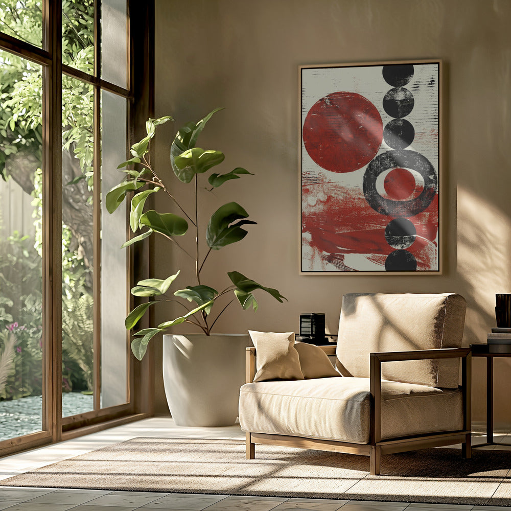 Geometric Shapes with Red and Black Circles | Poster