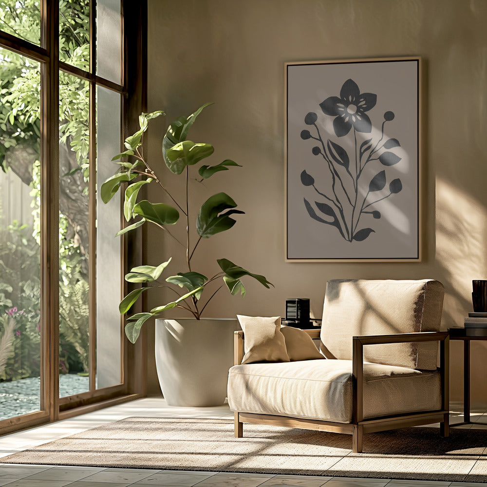 Schwarze Blume Moderne Botanische Silhouette | Poster