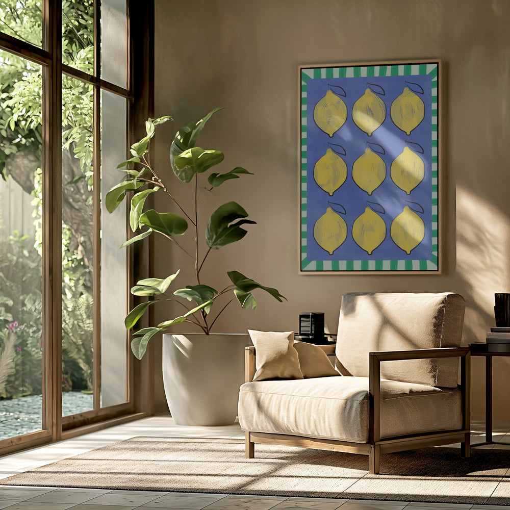Vibrant Yellow Lemons on a Deep Blue | Poster