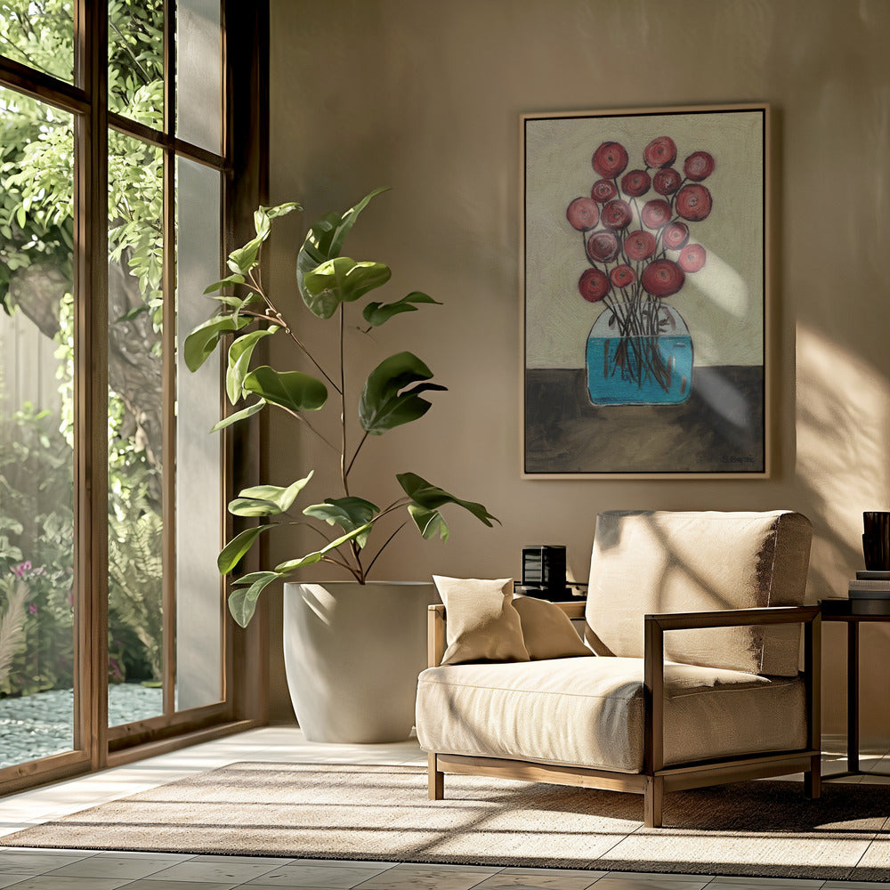 Mohnblumen in Vase, hellbraun | Poster