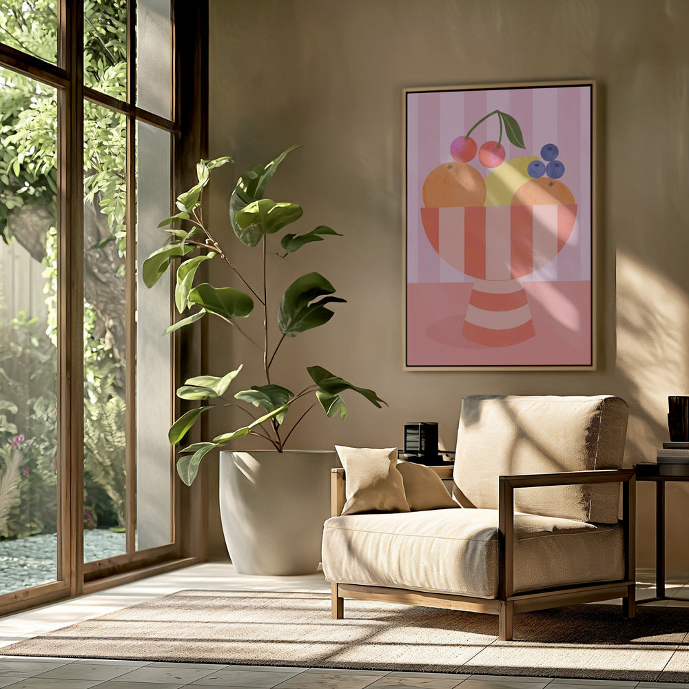 Fruit in Striped Bowl | Poster
