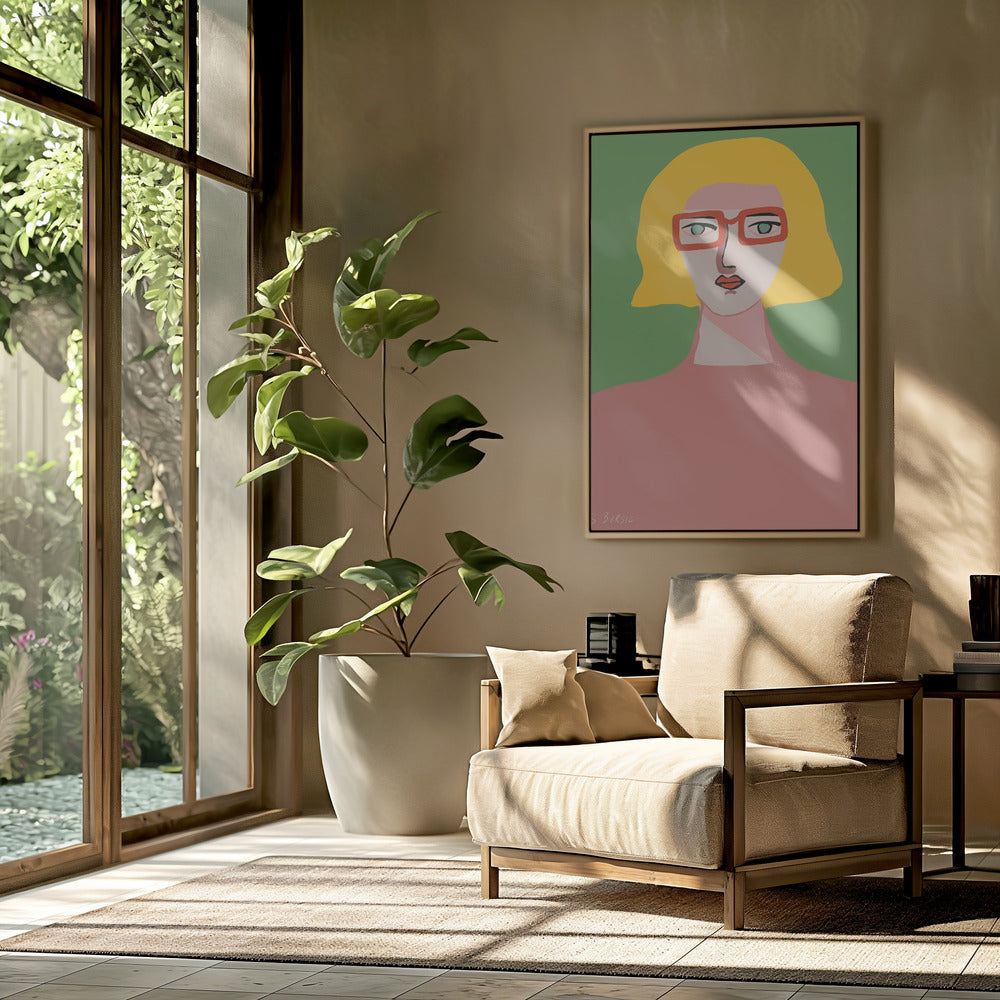 Dame mit goldenem Haar und roter Brille | Poster