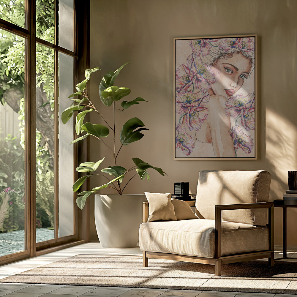 Frau mit Mohnblumen | Poster