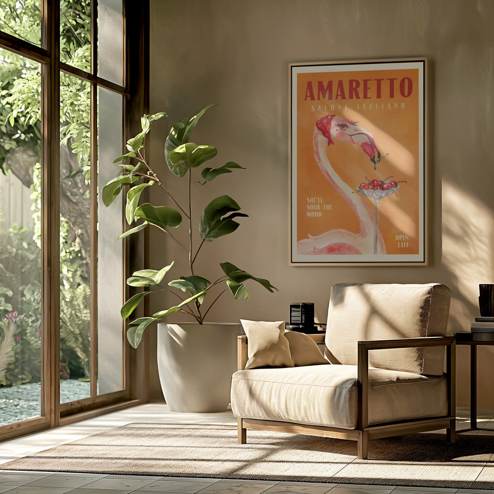 Amaretto Flamingo Art Deco Italienisches Café Reisekunst | Poster
