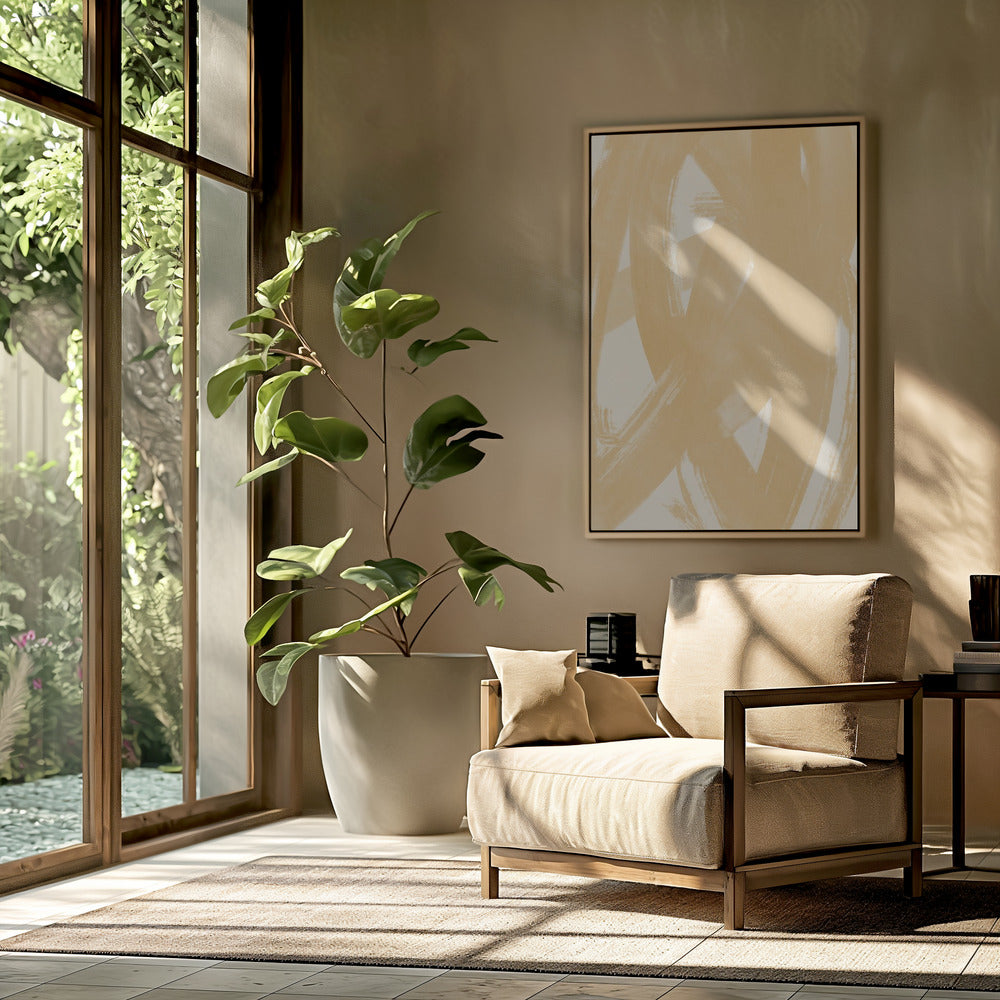 Dynamische beige Pinselstriche | Poster