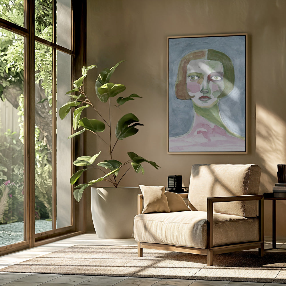 Dame mit Bob-Haarschnitt, grauer Hintergrund | Poster