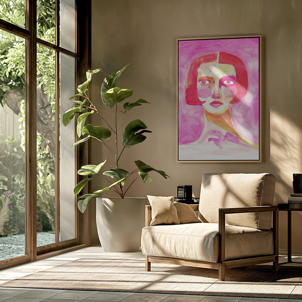 Dame mit Bob-Haarschnitt in Pink | Poster