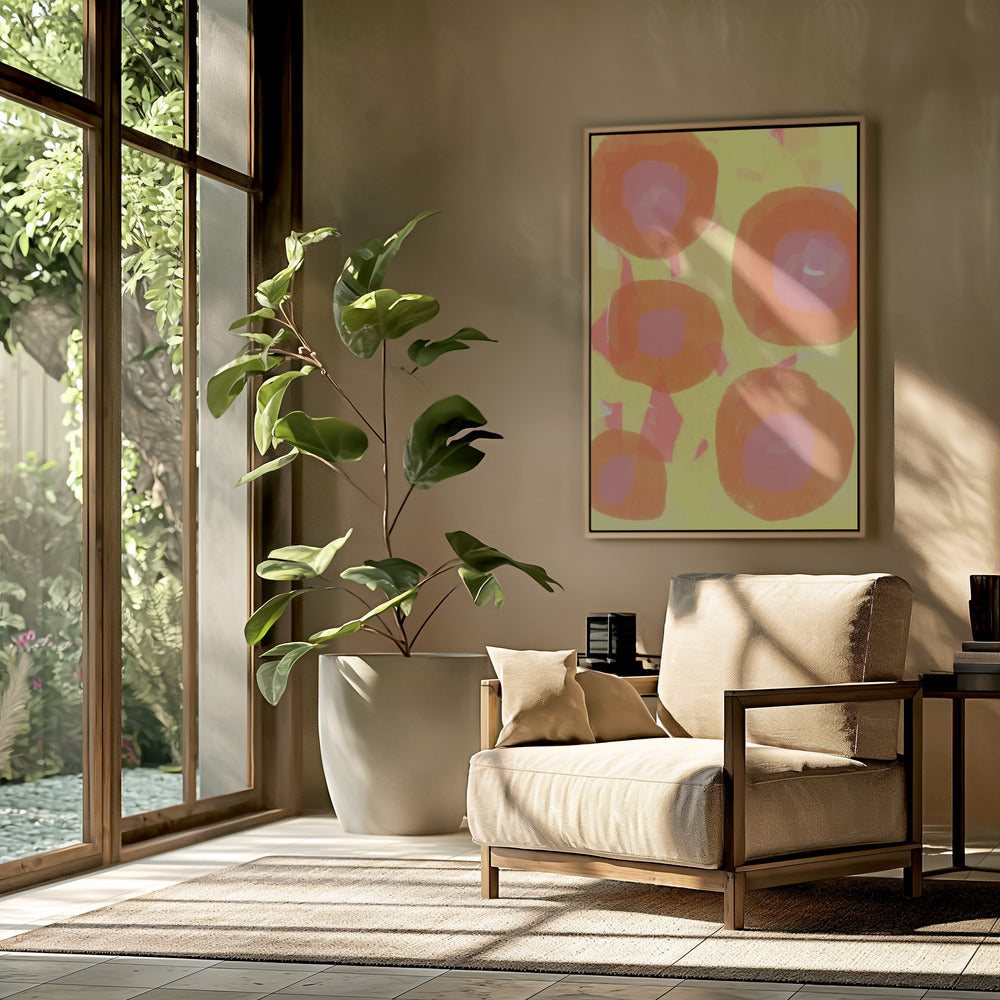 Abstract Painting. Boho roses in orange and pink on yellow. | Poster