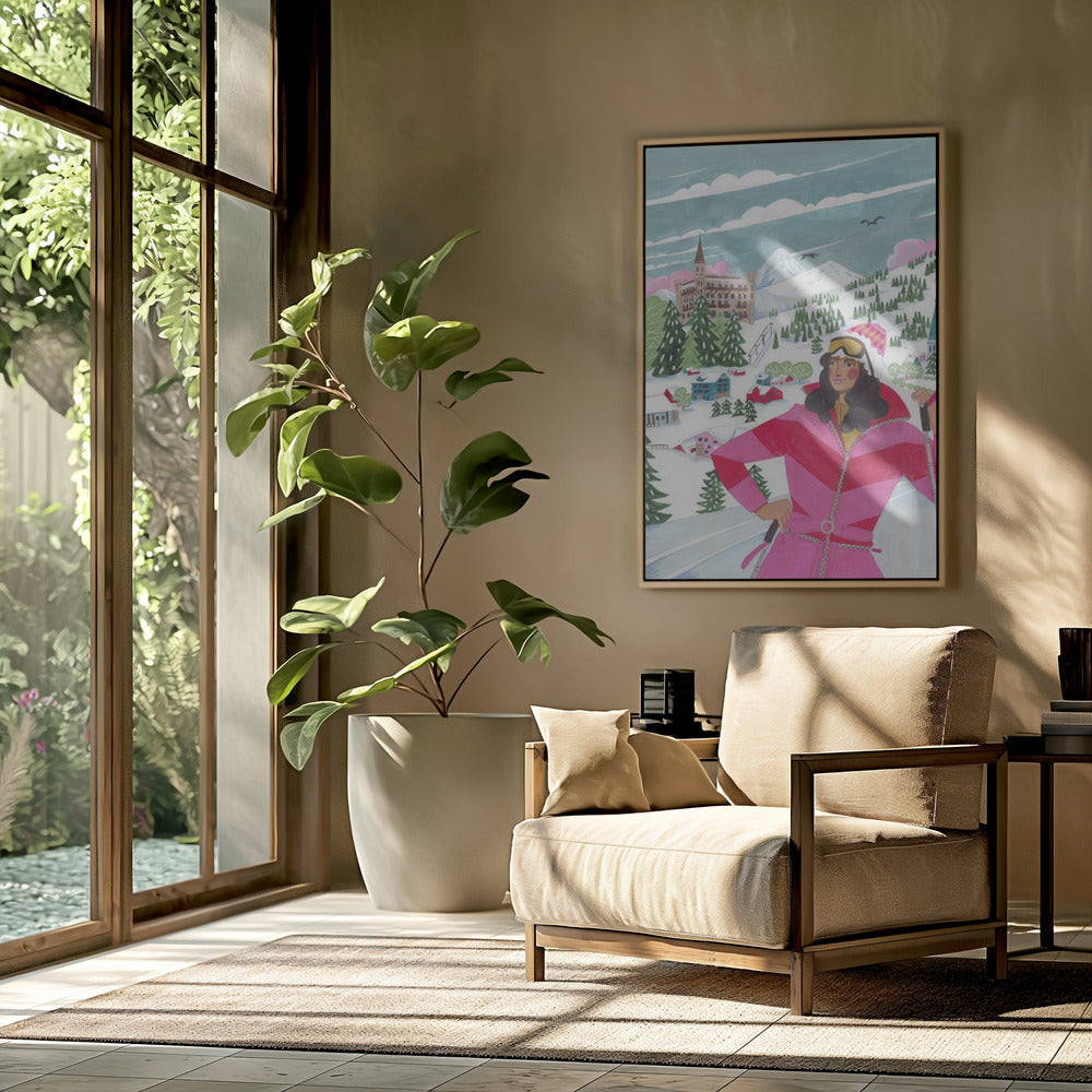 Winterlandschaft Frau Skifahren | Poster
