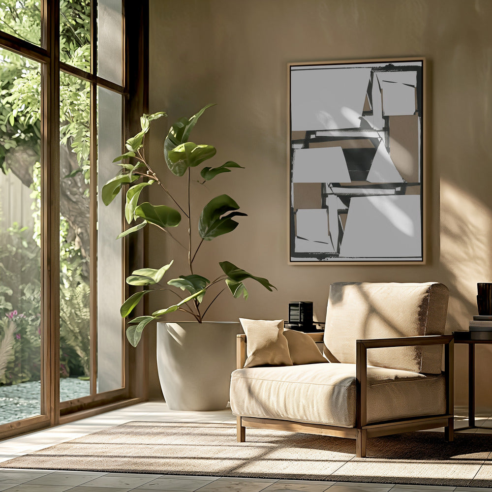 Abstrakter Kunstdruck in Schwarz und Hellbraun | Poster