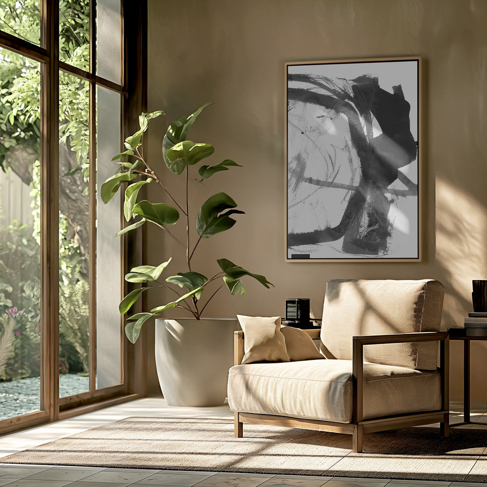 Abstrakter Kunstdruck in Schwarz-Grau-Tinte | Poster
