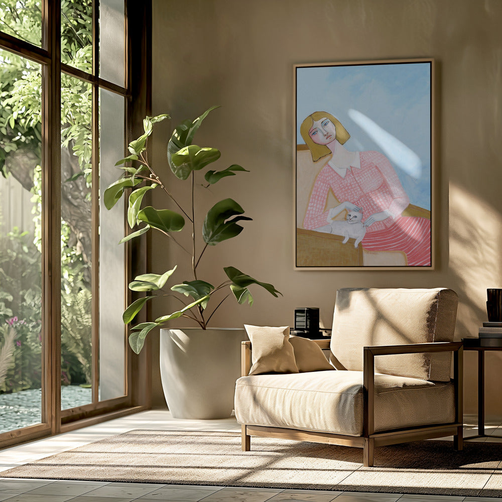 Lady with white cat | Poster