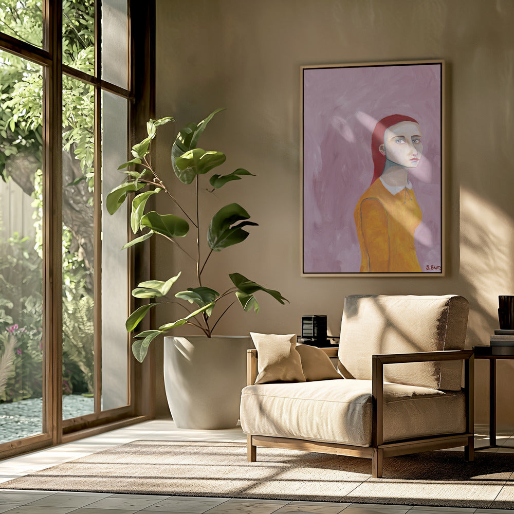 Dame im gelben Kleid und rosa Hintergrund | Poster
