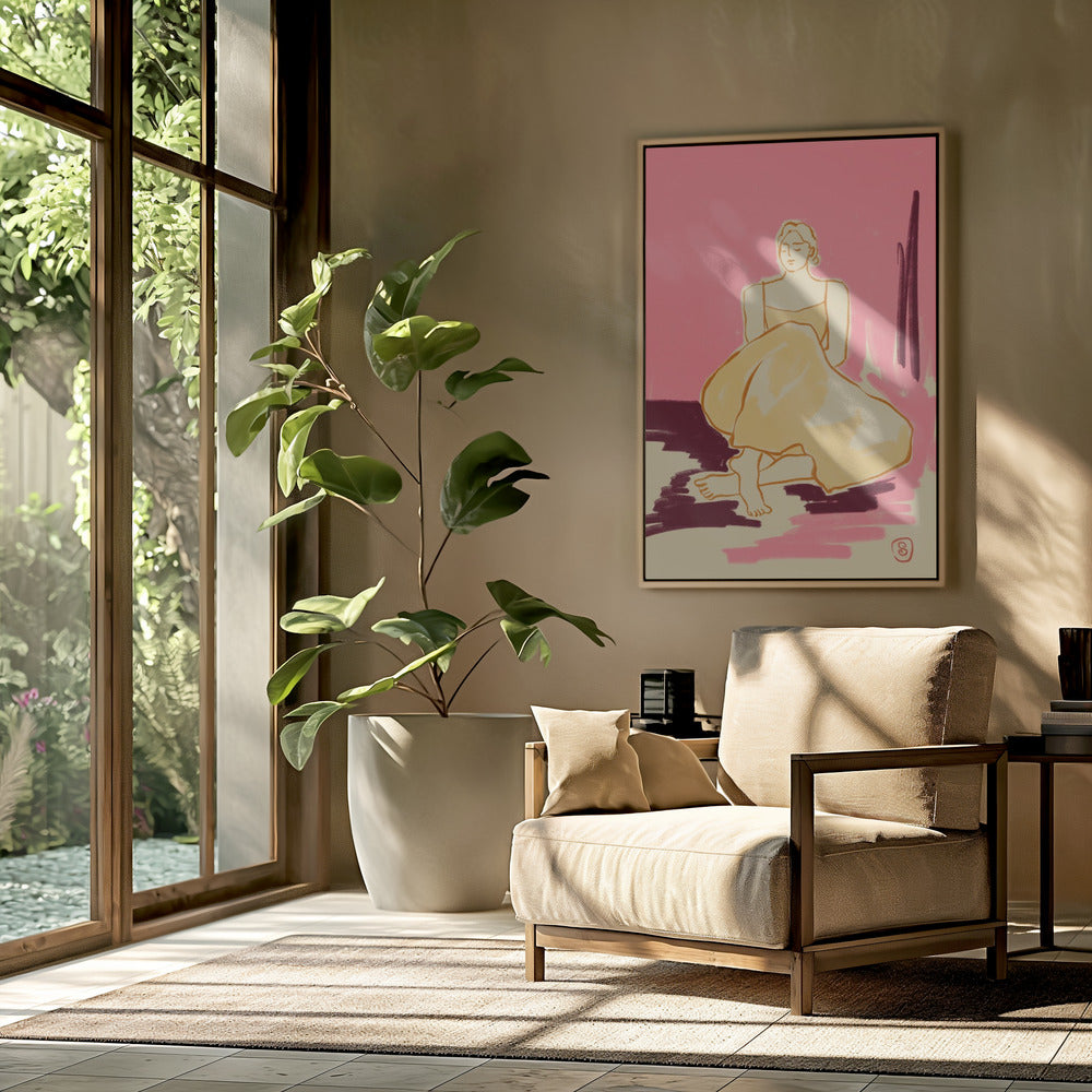 Sitzende Figur in fließendem Kleid | Poster