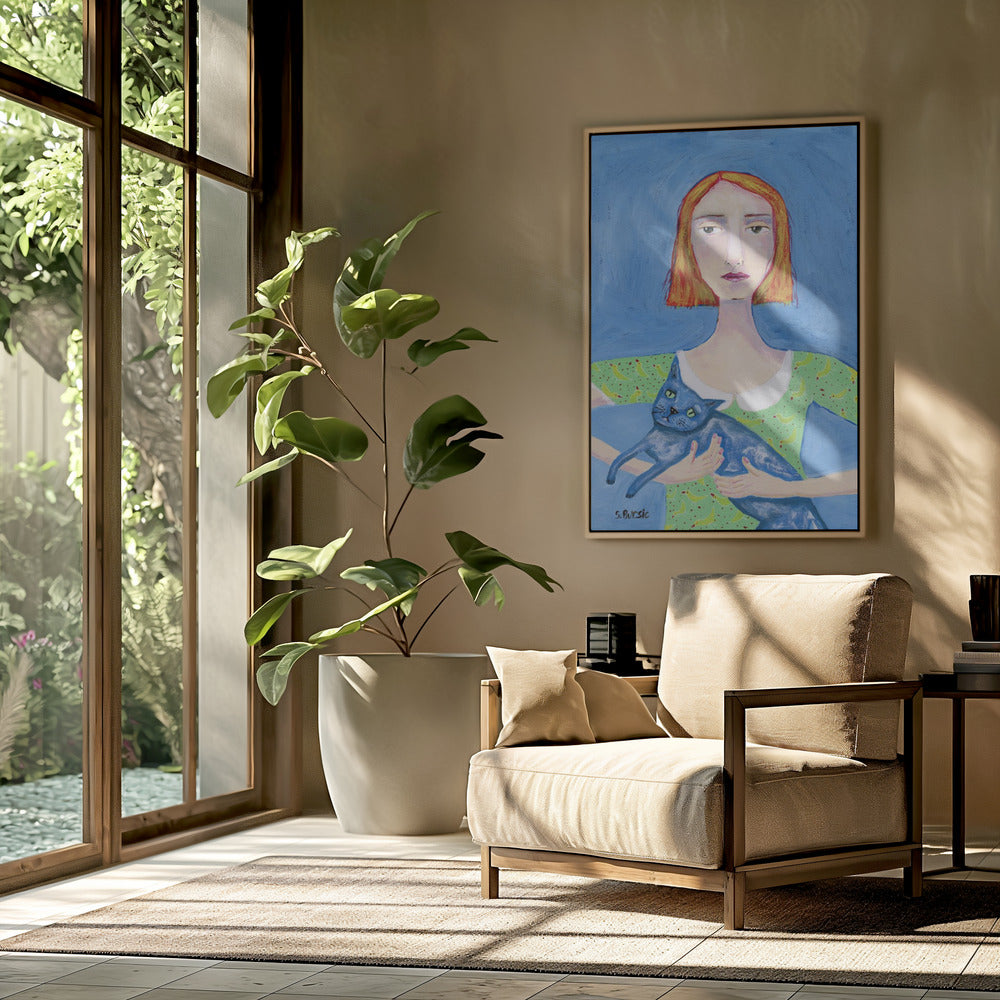 Dame mit der blauen Katze | Poster