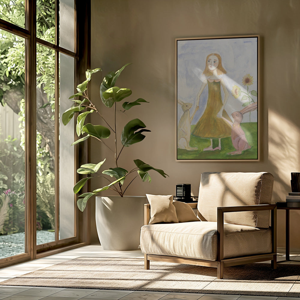 Mädchen mit ihren Kaninchen | Poster