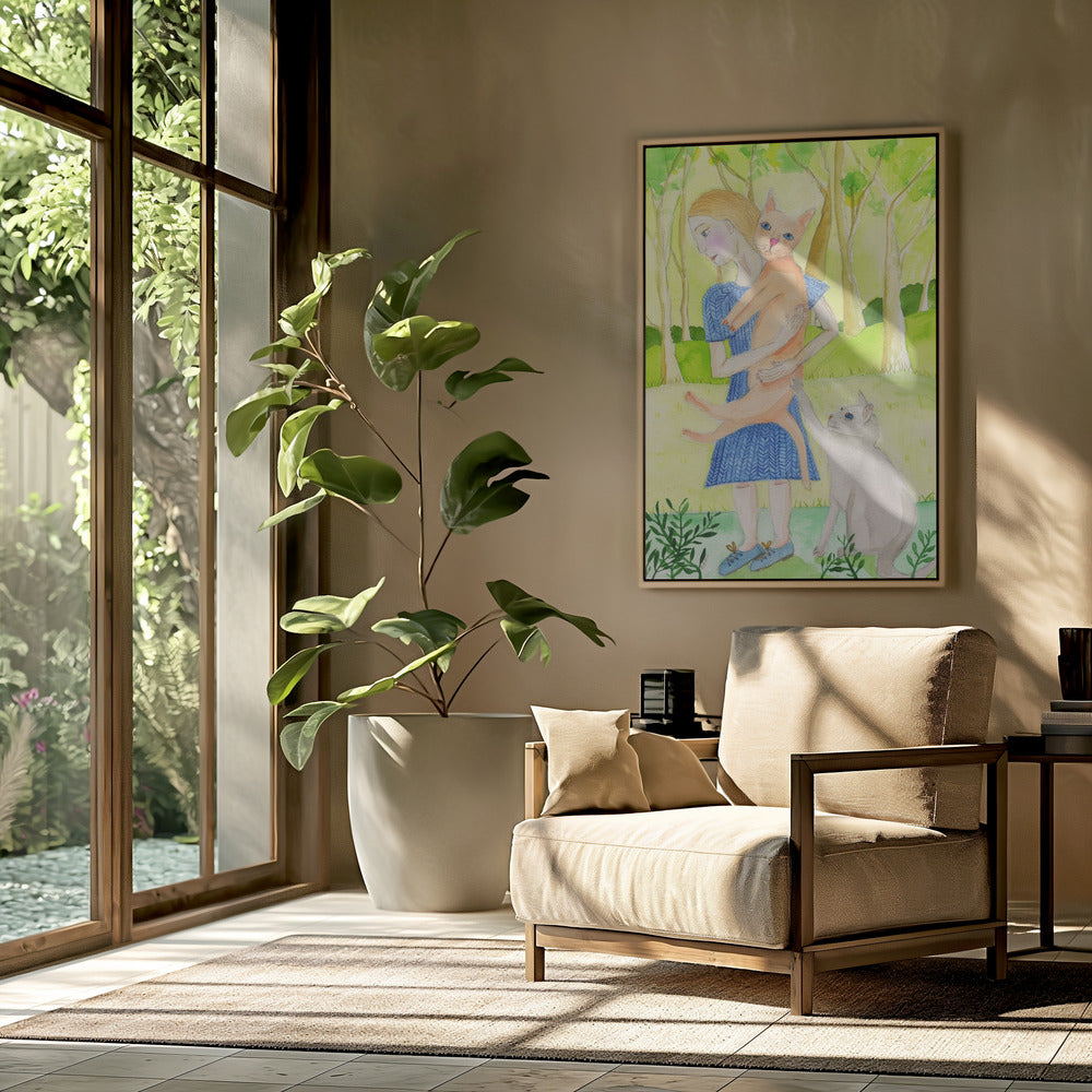 Dame mit der orange-grauen Katze. | Poster
