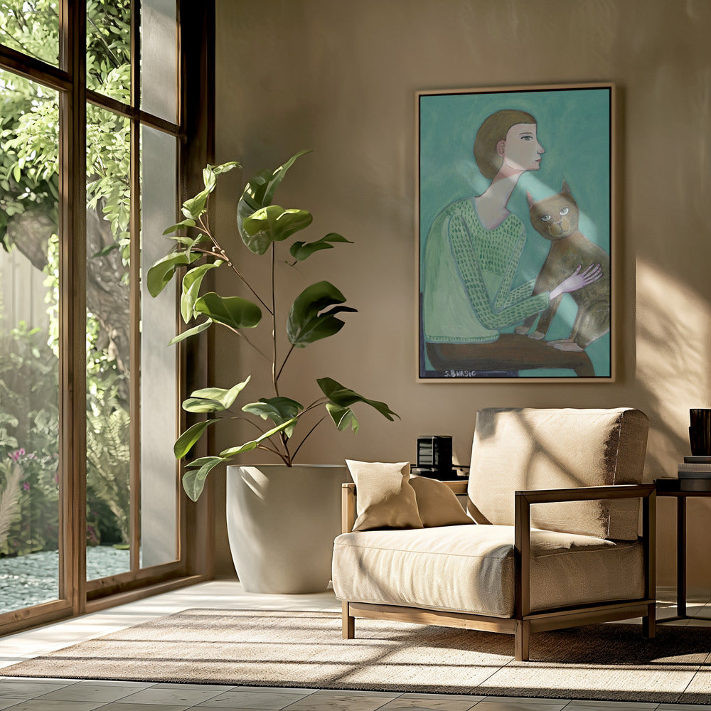 Frau mit Katze | Poster