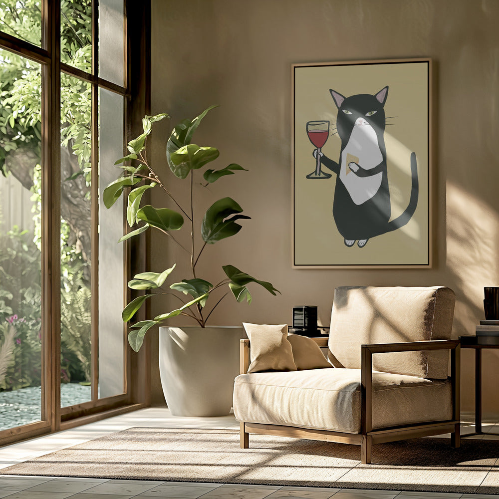 Katze mit Wein | Poster