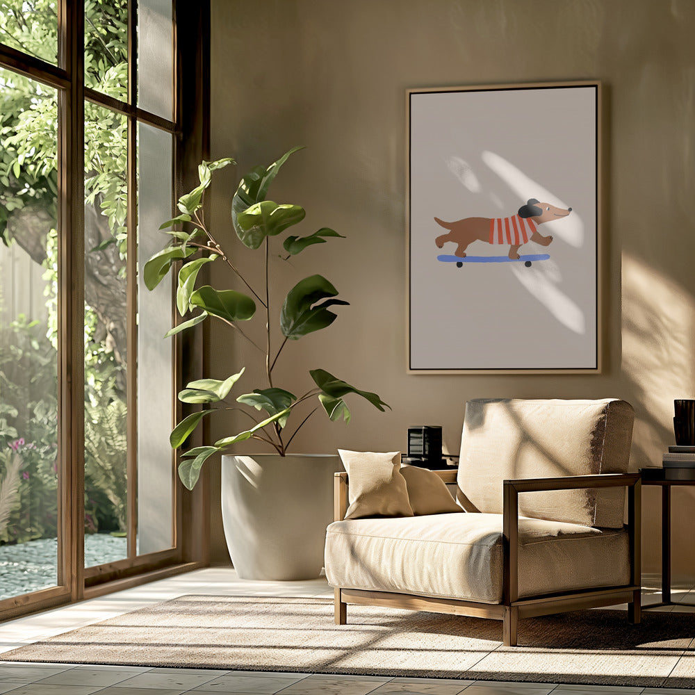 Dackel auf Skateboard | Poster