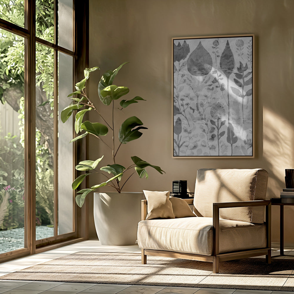 Florale Silhouetten in Graustufen | Poster
