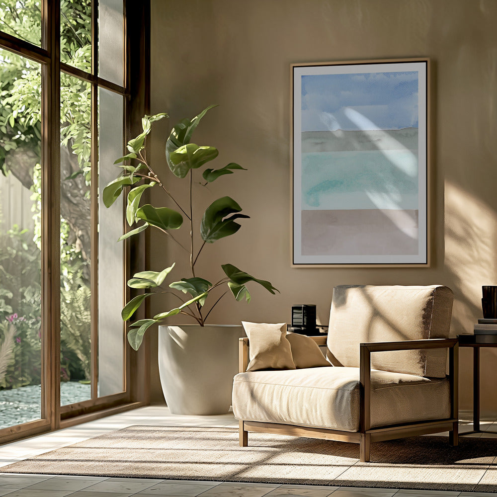 Abstrakte horizontale Bänder in Blau, Grün und Beige | Poster