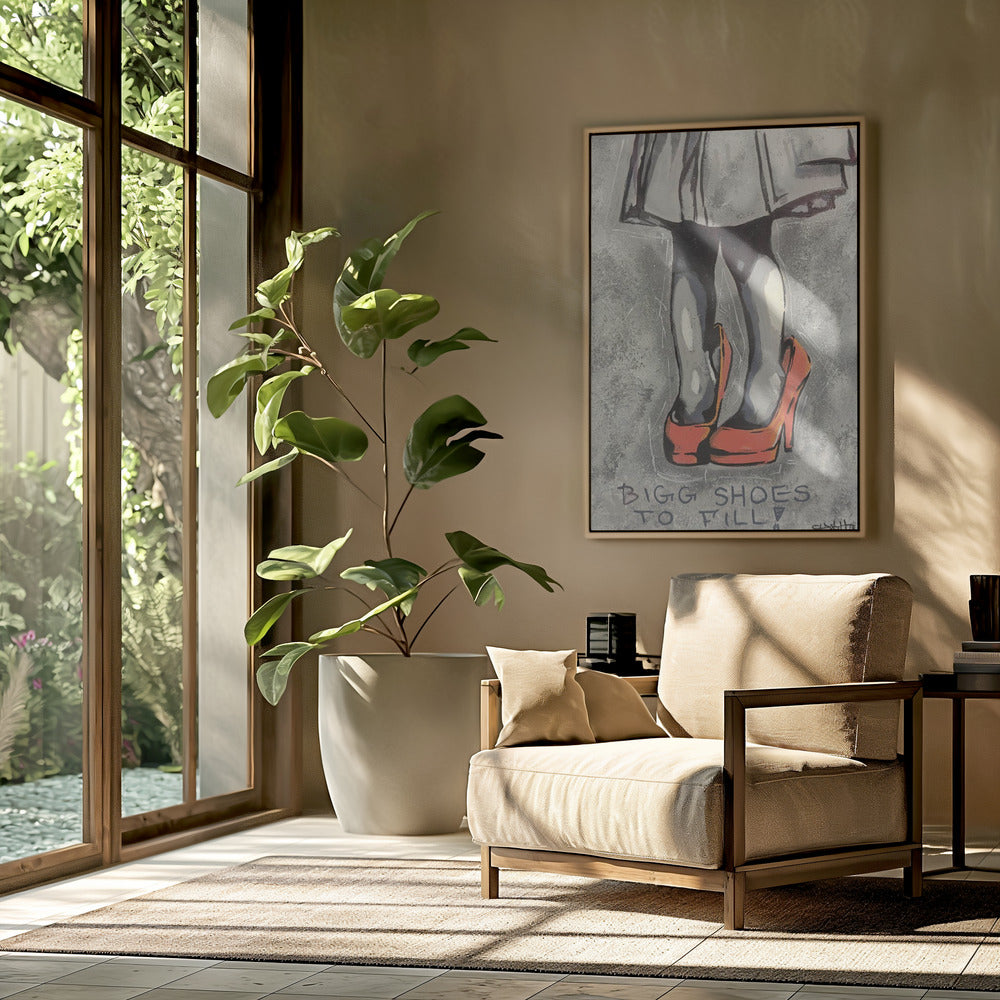 Kind trägt übergroße rote High Heels | Poster