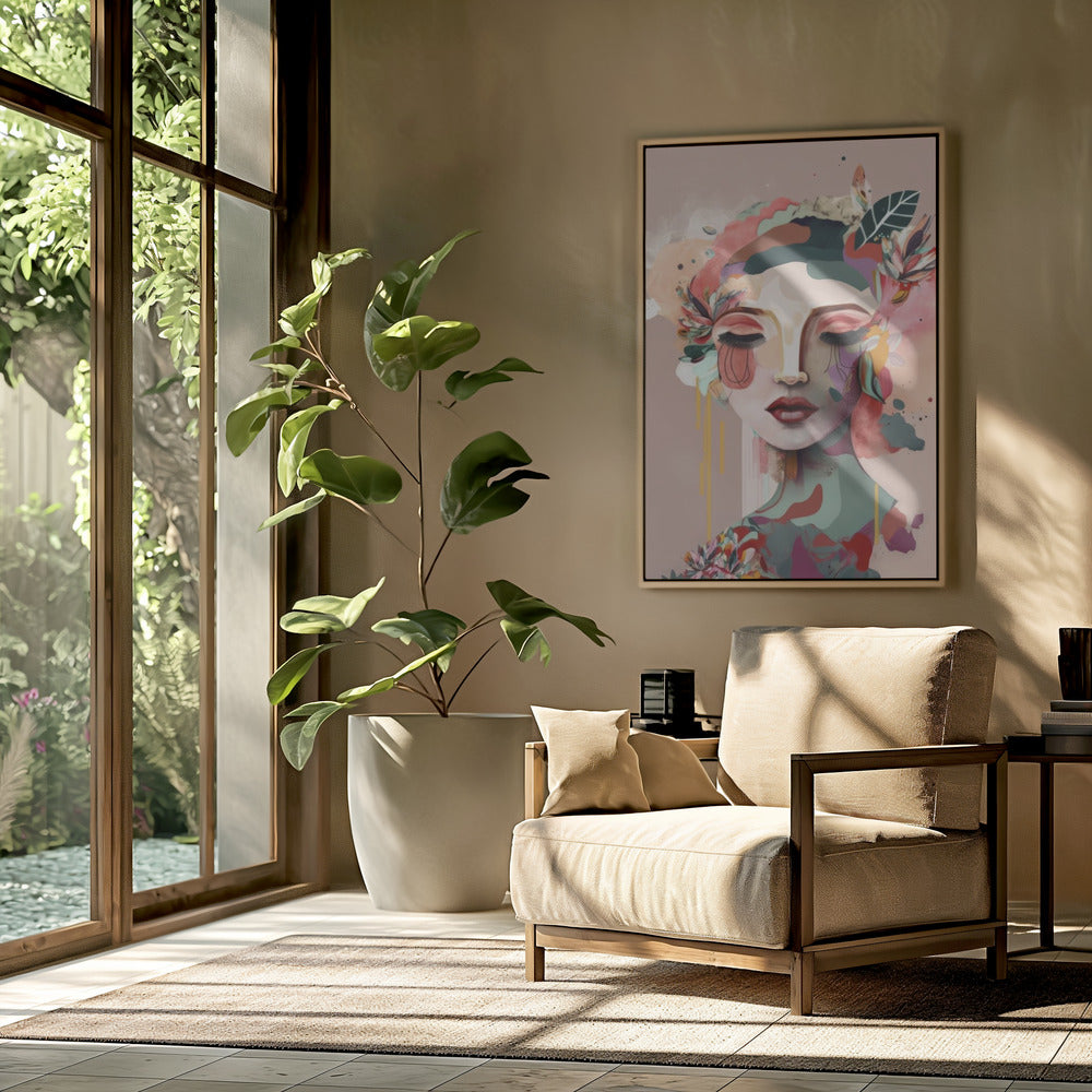 Woman Face Portrait with Floral Elements | Poster