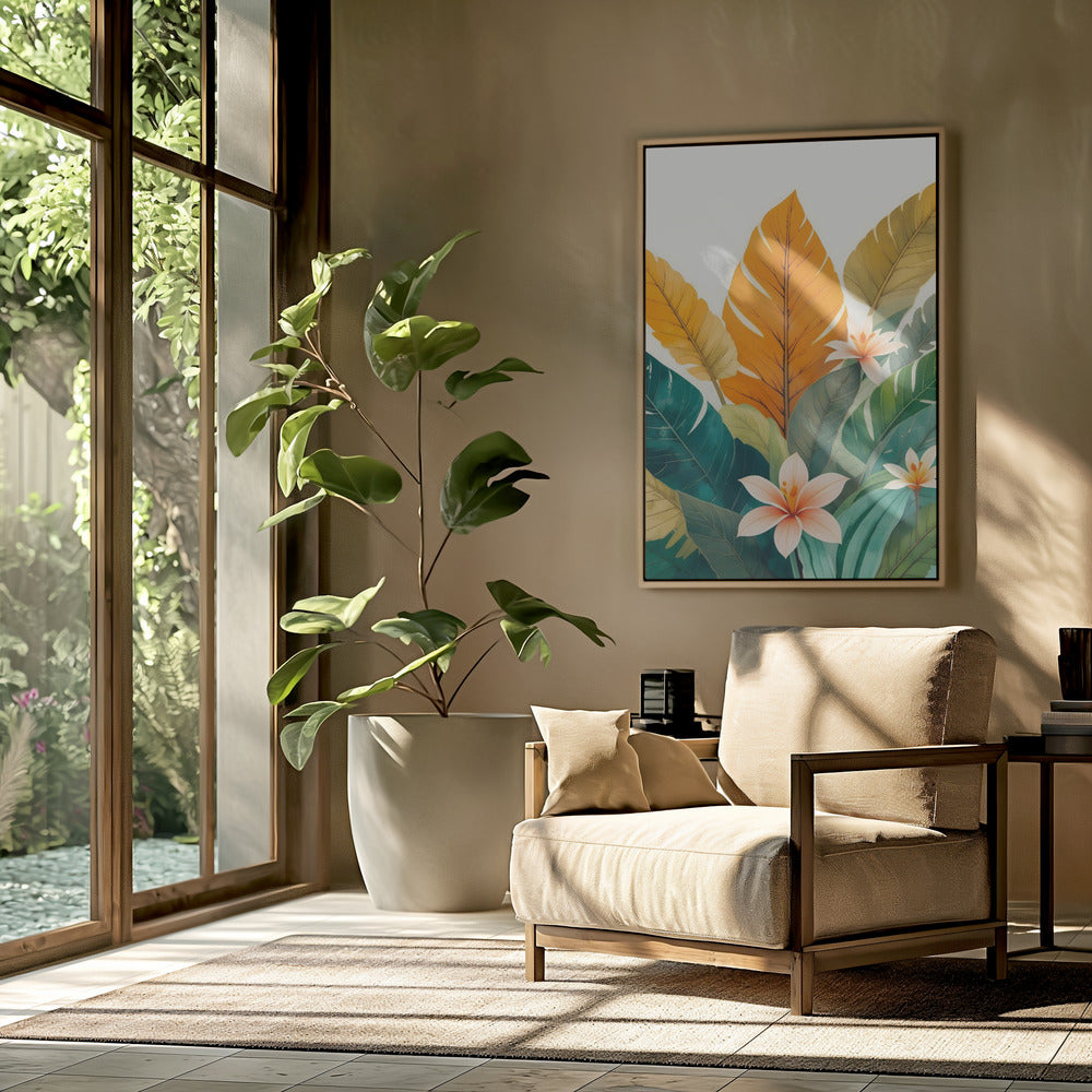 Tropische Blätter und zarte Blüten | Poster