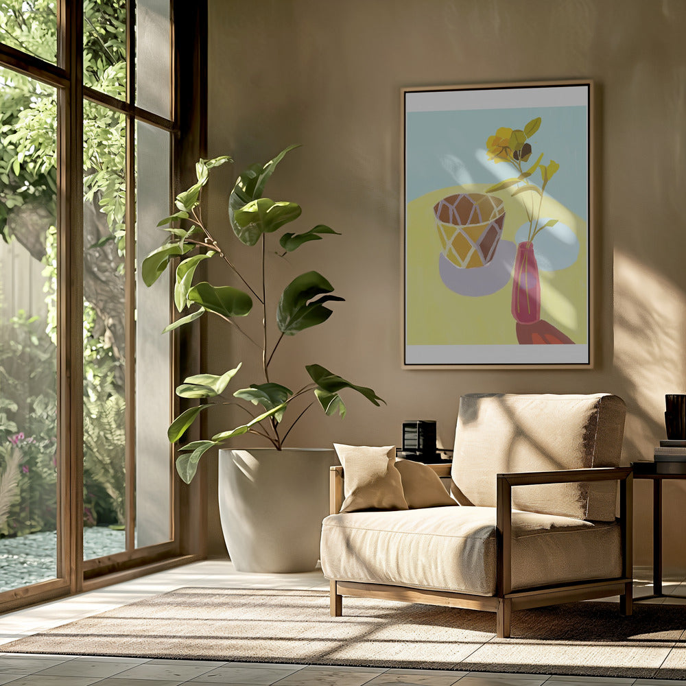 Yellow Flowers in a Red Pot | Poster