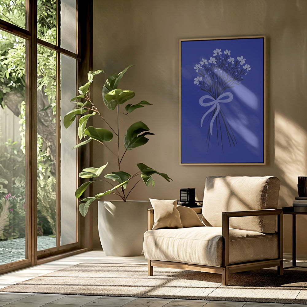 Blumenstrauß mit Schleife - monochrom blau | Poster