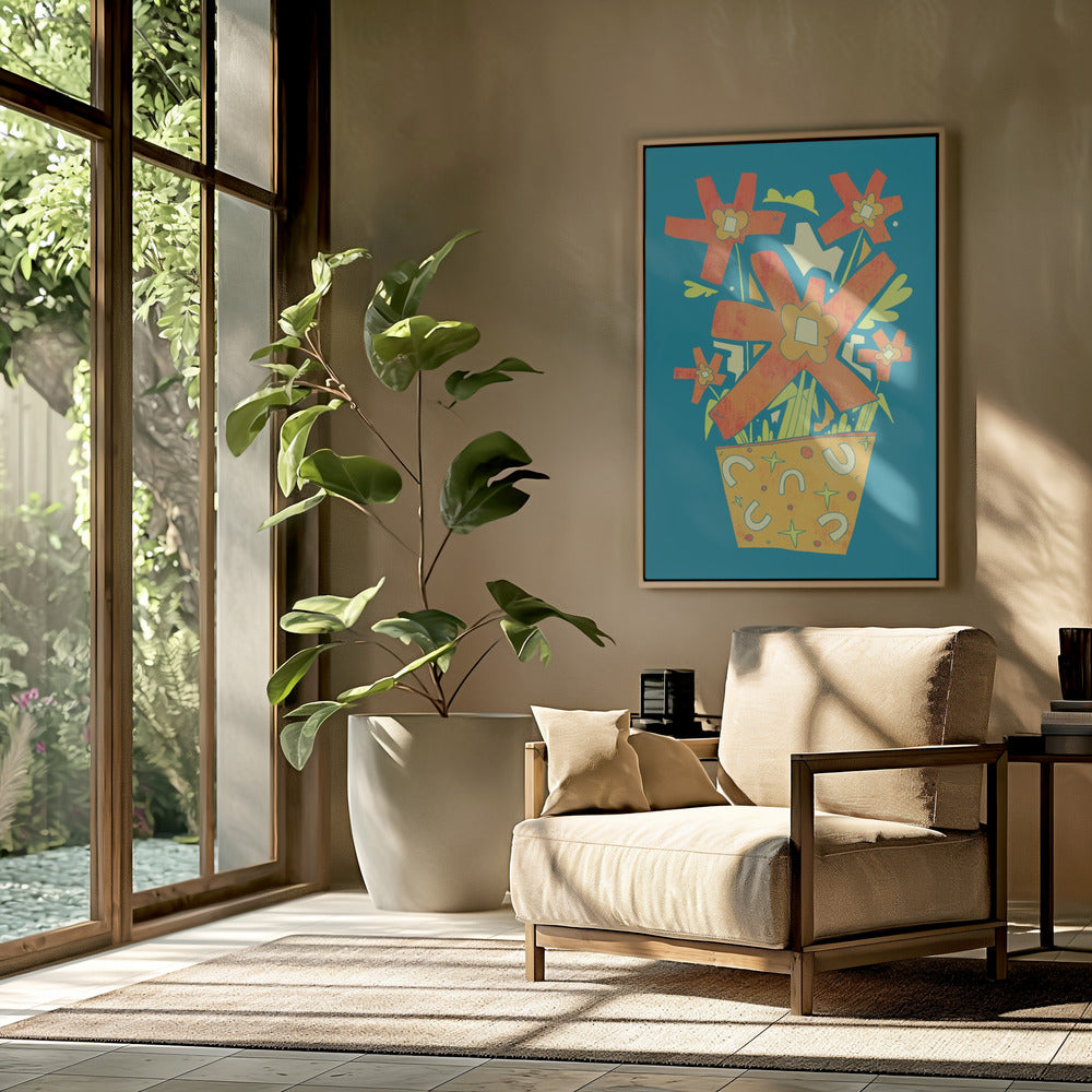Abstrakte Blumen in einem dekorativen Topf | Poster