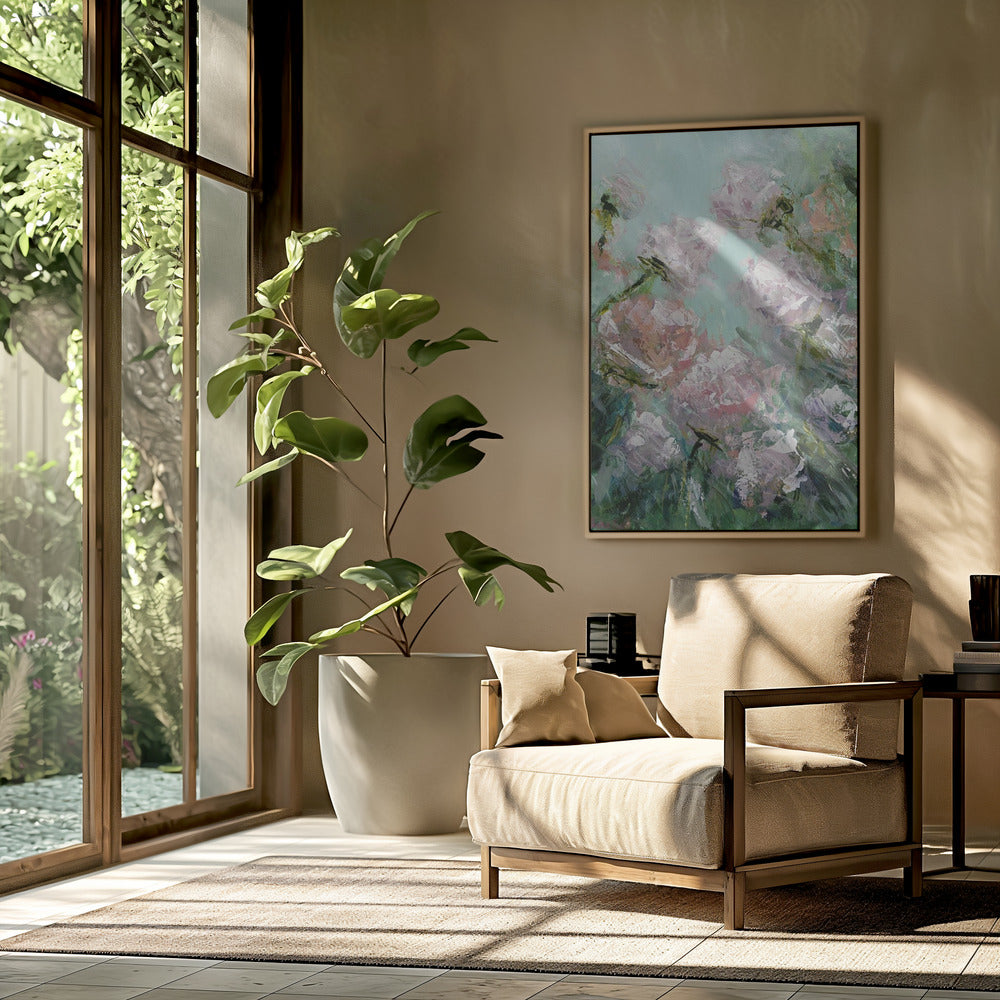 Florale Pinselstriche in Rosa und Grün | Poster