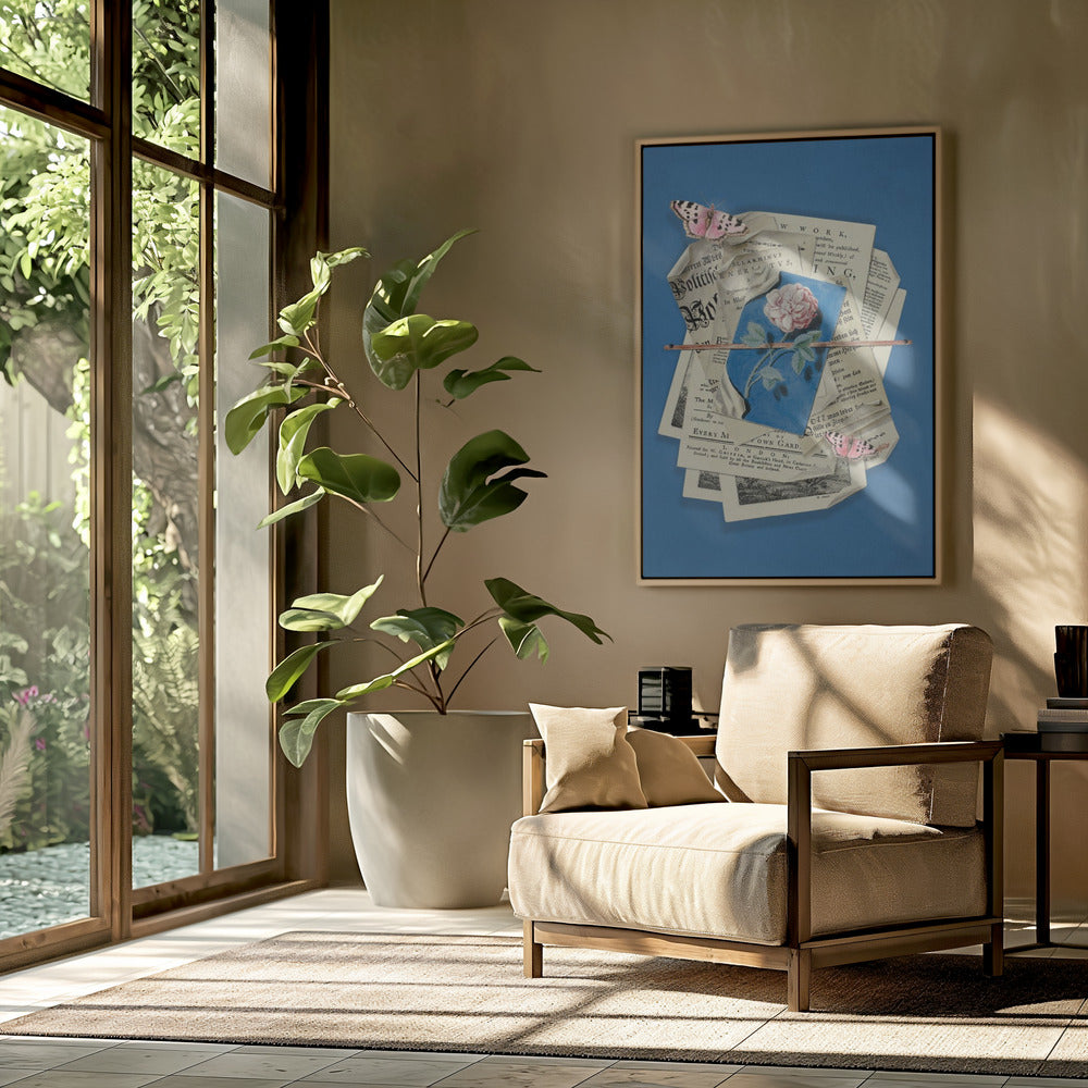 Rosa Rose umgeben von Vintage-Papier | Poster