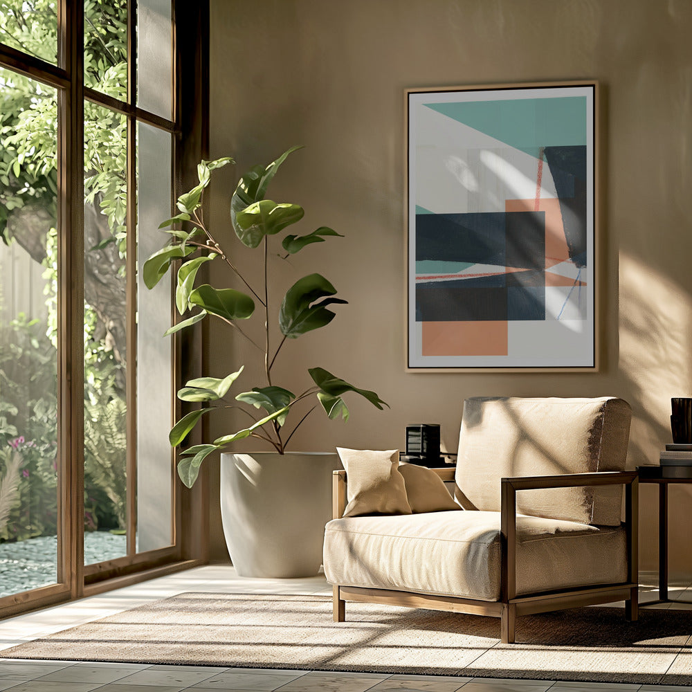 Geometrische Formen in gedämpftem Blaugrün | Poster