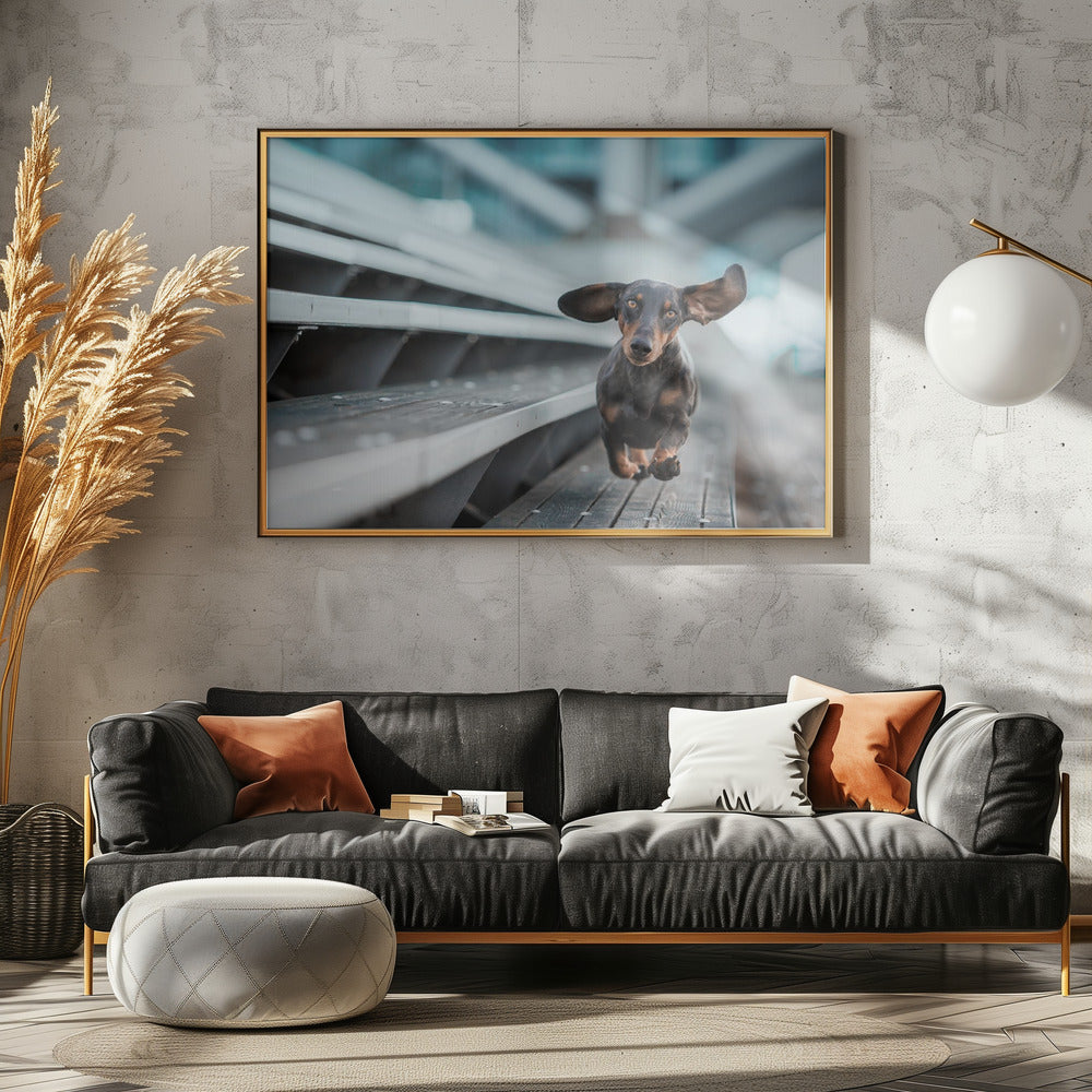 Ein kleiner Hund läuft durch die Welt.... | Leinwand