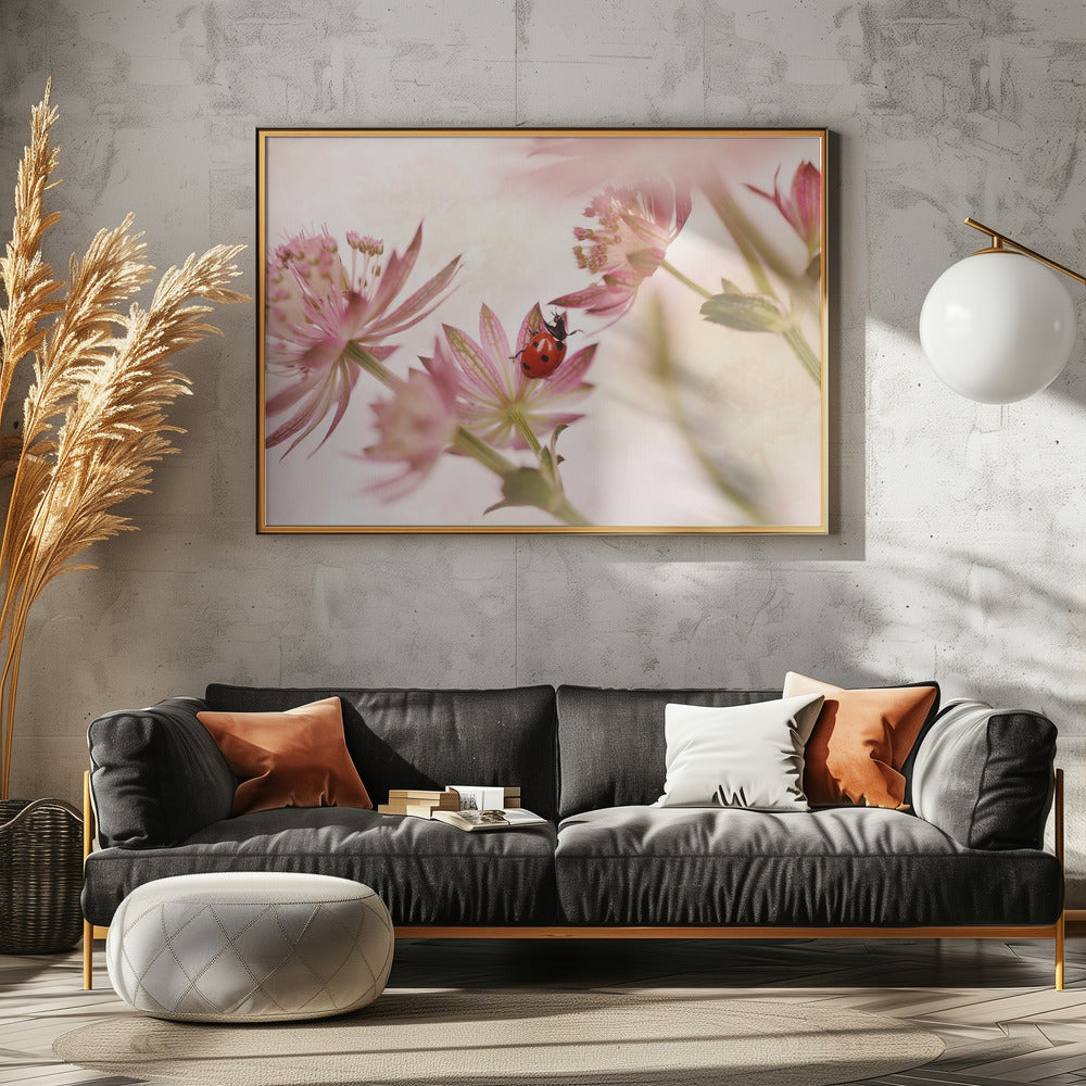 Marienkäfer und rosa Blumen | Poster