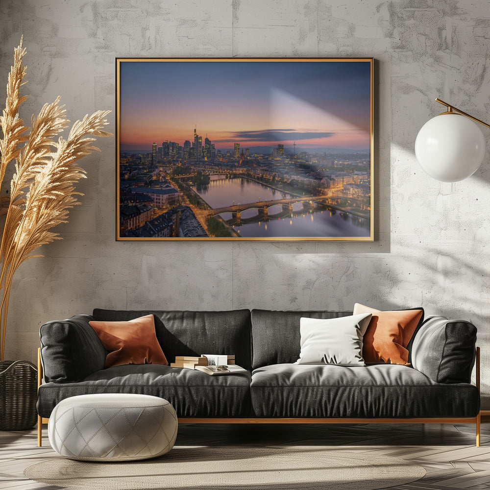 Frankfurter Skyline bei Sonnenuntergang | Poster